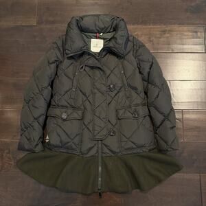 MONCLER Ladies Coat Vauloge Ruffled Hem Down Dark Khaki Brown